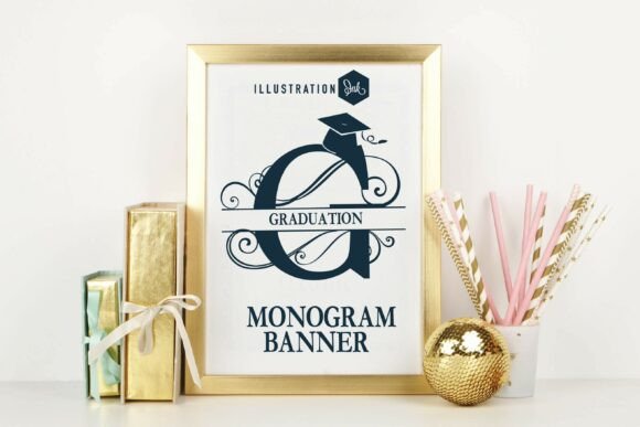 Graduation Monogram Banner Family: Elegant Split Letter Font